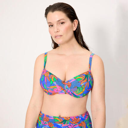 Top bikini reductor contorno regulable estampado tropical copas C y D