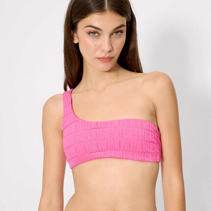 Top bikini asimétrico textura rosa copa B
