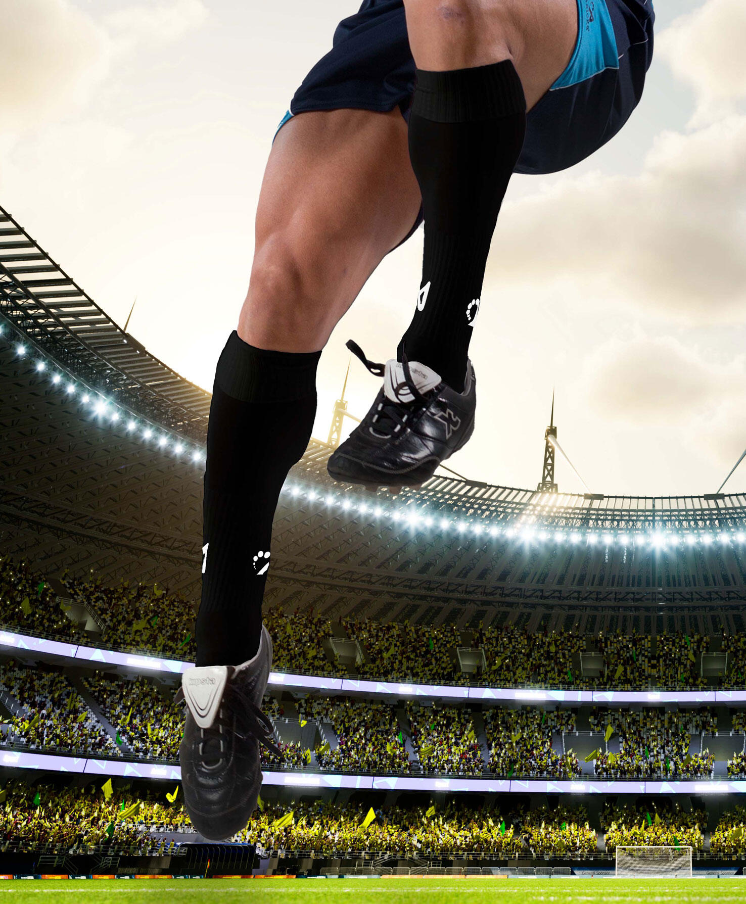 Embalagem de 2 pares de meias de futebol Asioka Soccer pretas anti-borboto. 3/6