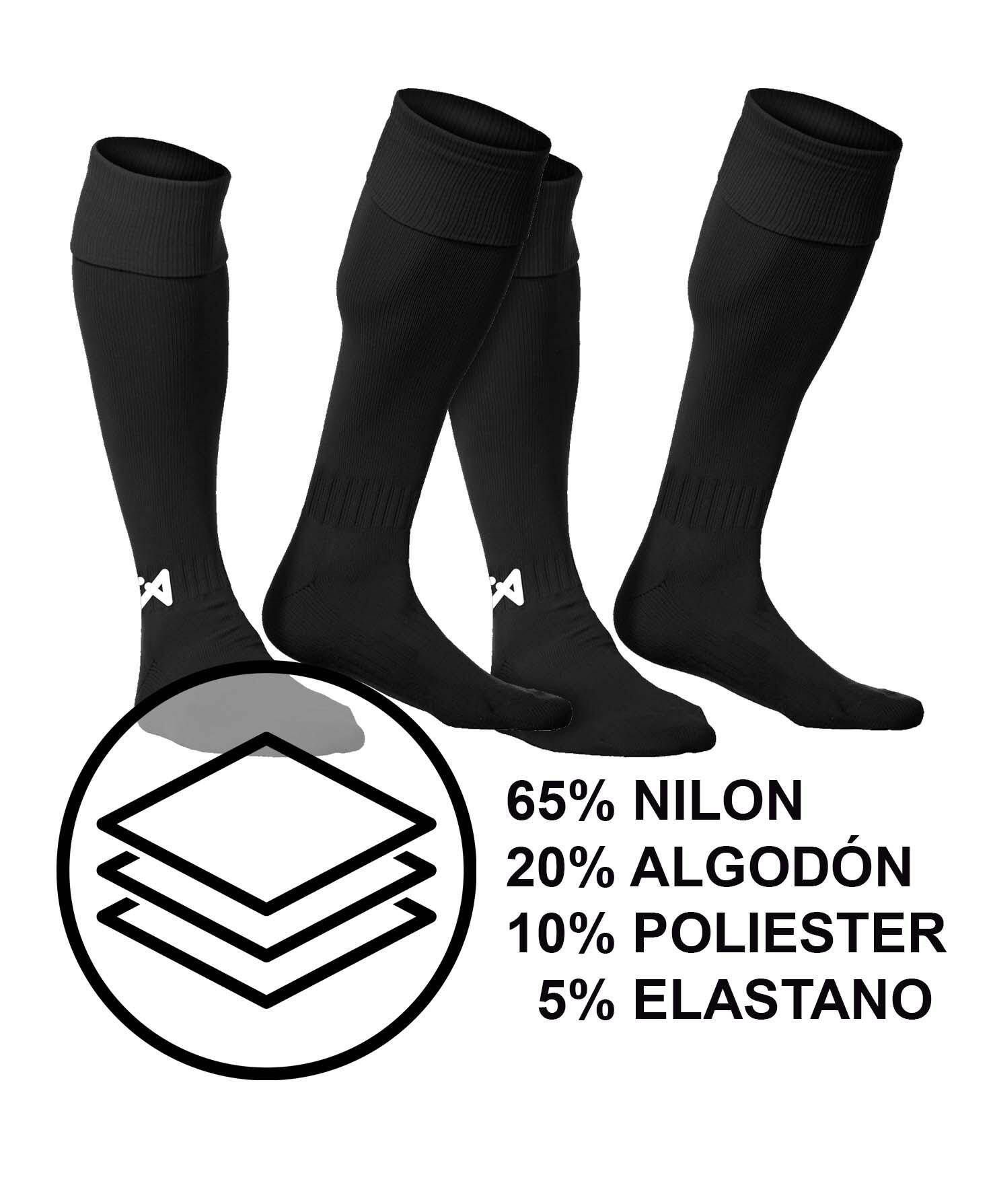 Embalagem de 2 pares de meias de futebol Asioka Soccer pretas anti-borboto. 5/6