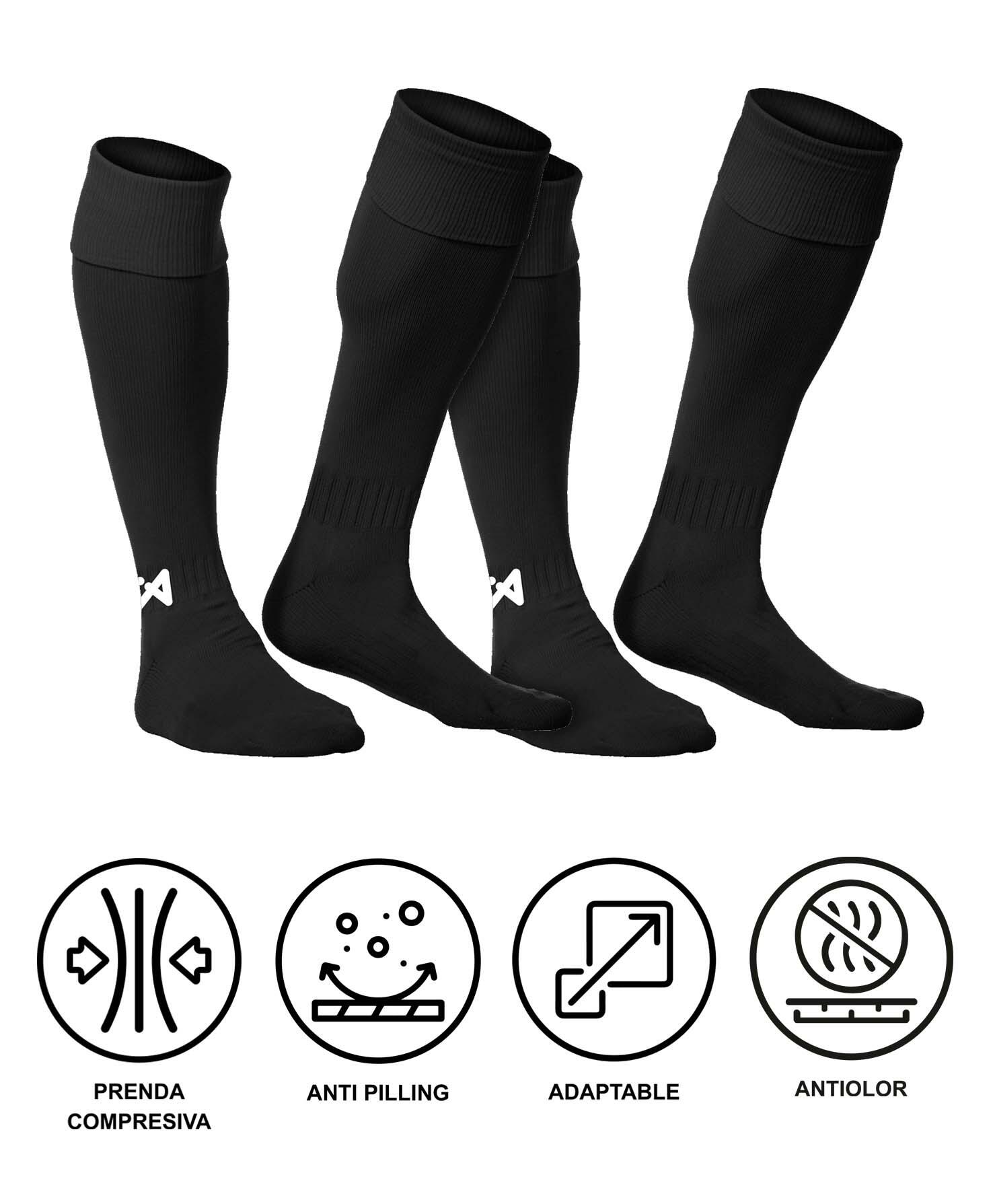 Embalagem de 2 pares de meias de futebol Asioka Soccer pretas anti-borboto. 4/6
