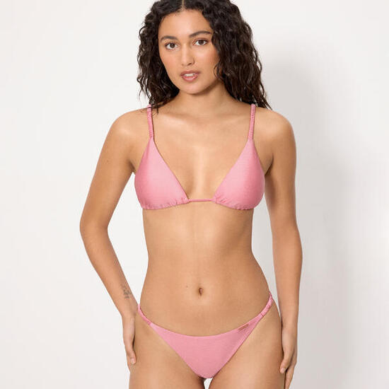 Haut de bikini triangle rose pailleté et bikini brésilien bonnet B