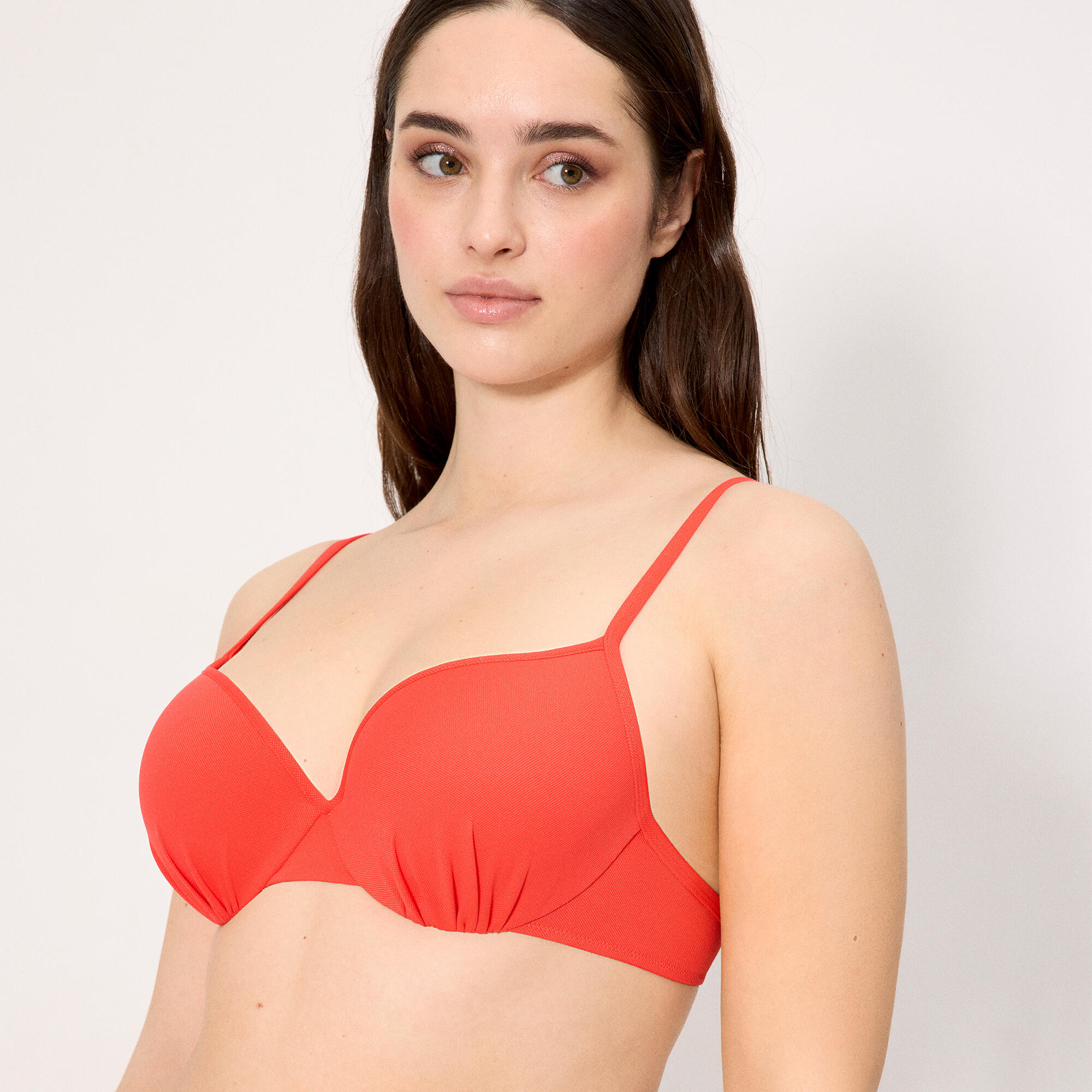 Haut de bikini en micropiqué corail, bonnet C 3/4