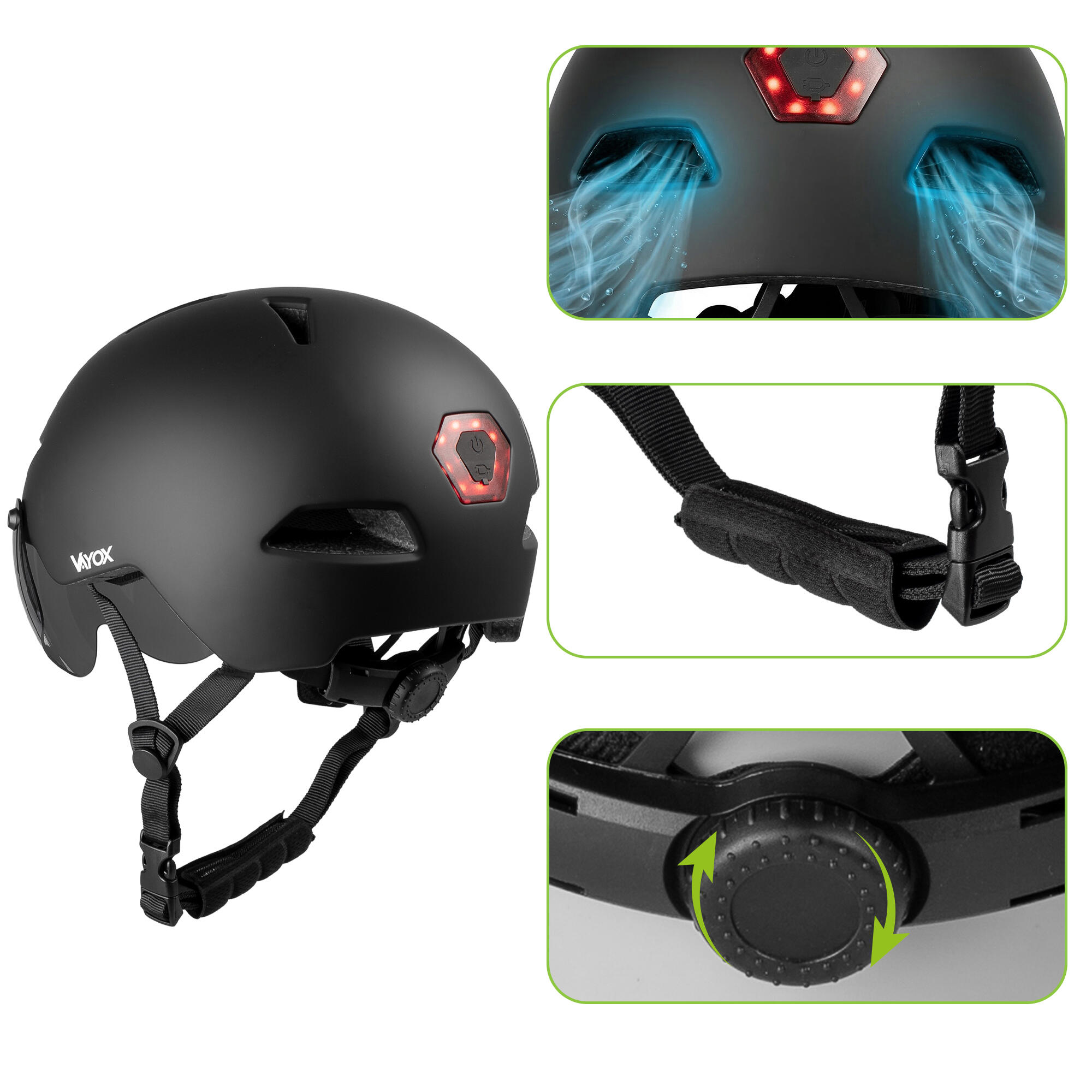 Casco per bici, pattini, monopattino Vayox Street VA0423 luce LED 55-58cm 3/7