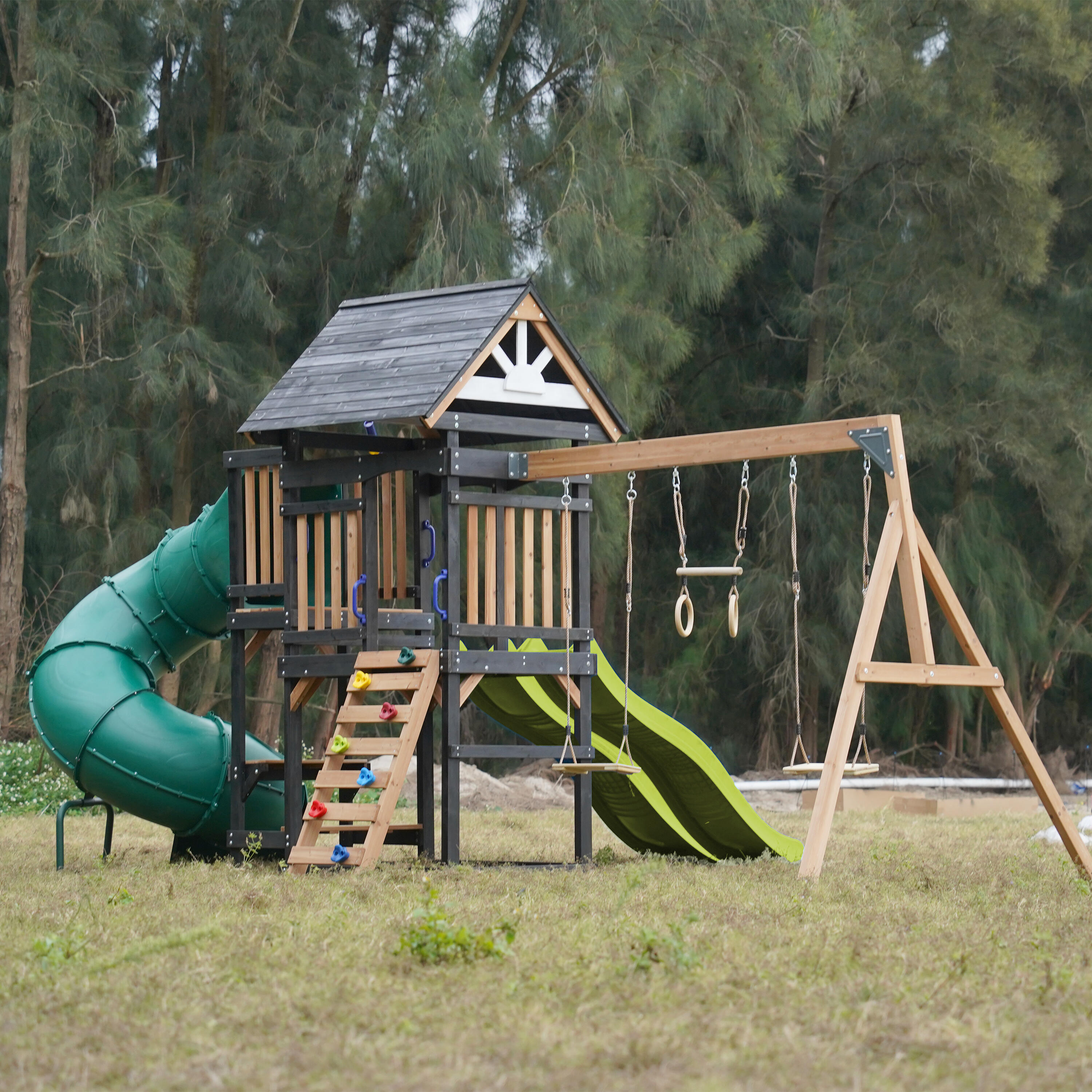 Speeltoestel - AXI Cody - 2 schommels, buisglijbaan - limoengroen 6/7