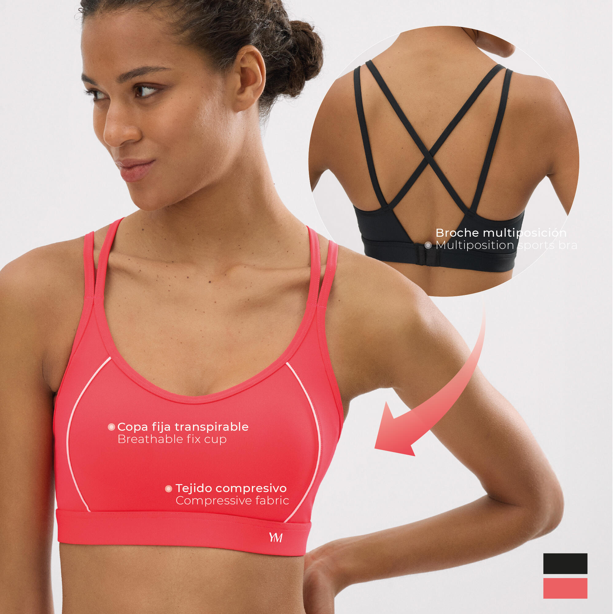 Soutien-gorge de sport compressif corail avec dos croisé 5/5