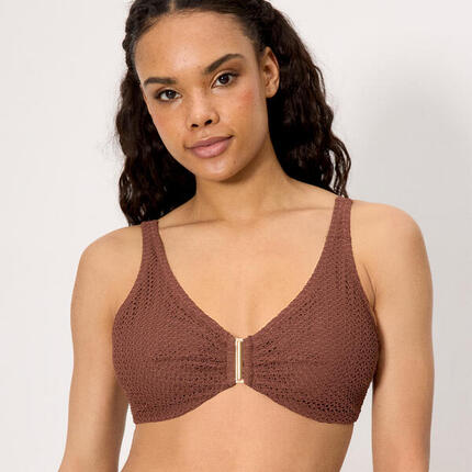 Top bikini reductor tejido calado marrón copa C