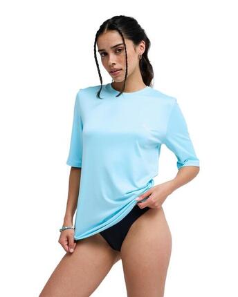 Kurzarm-Rashguard HAPPY WAVES Blau Frauen