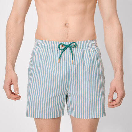Maillot de bain une pièce à rayures bleues et orange contrastées