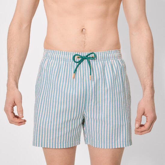 Maillot de bain une pièce à rayures bleues et orange contrastées