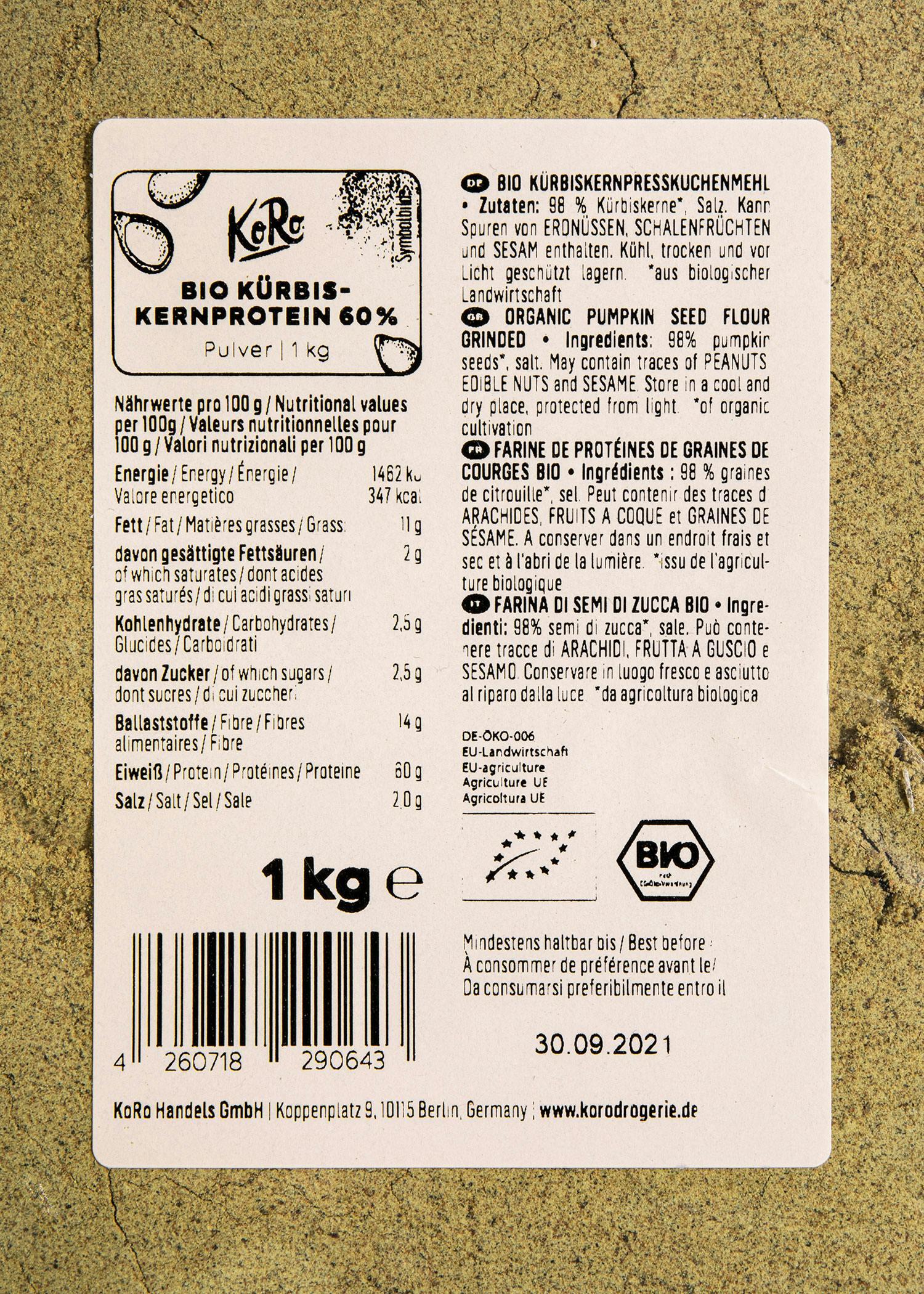 Protéines de graines de courge (60 %) bio 1 kg 4/6