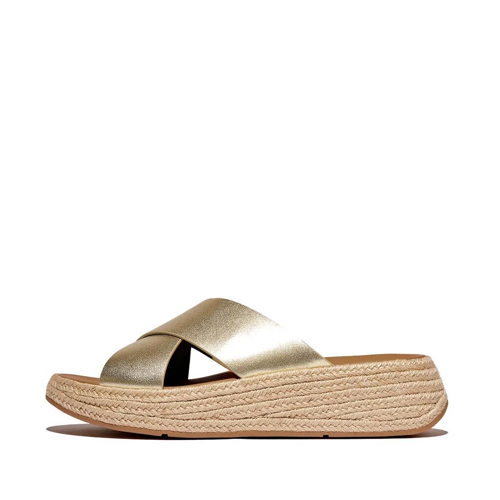 FitFlop F-Mode Espadrille Leather Flatform Cross Slides