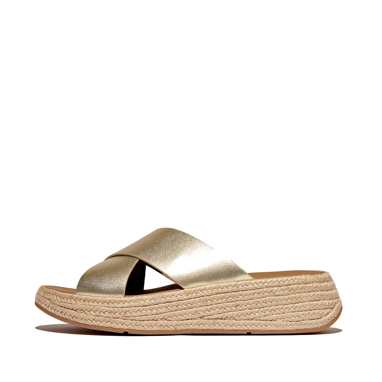FITFLOP FitFlop F-Mode Espadrille Leather Flatform Cross Slides  PLATINO 39 3/7