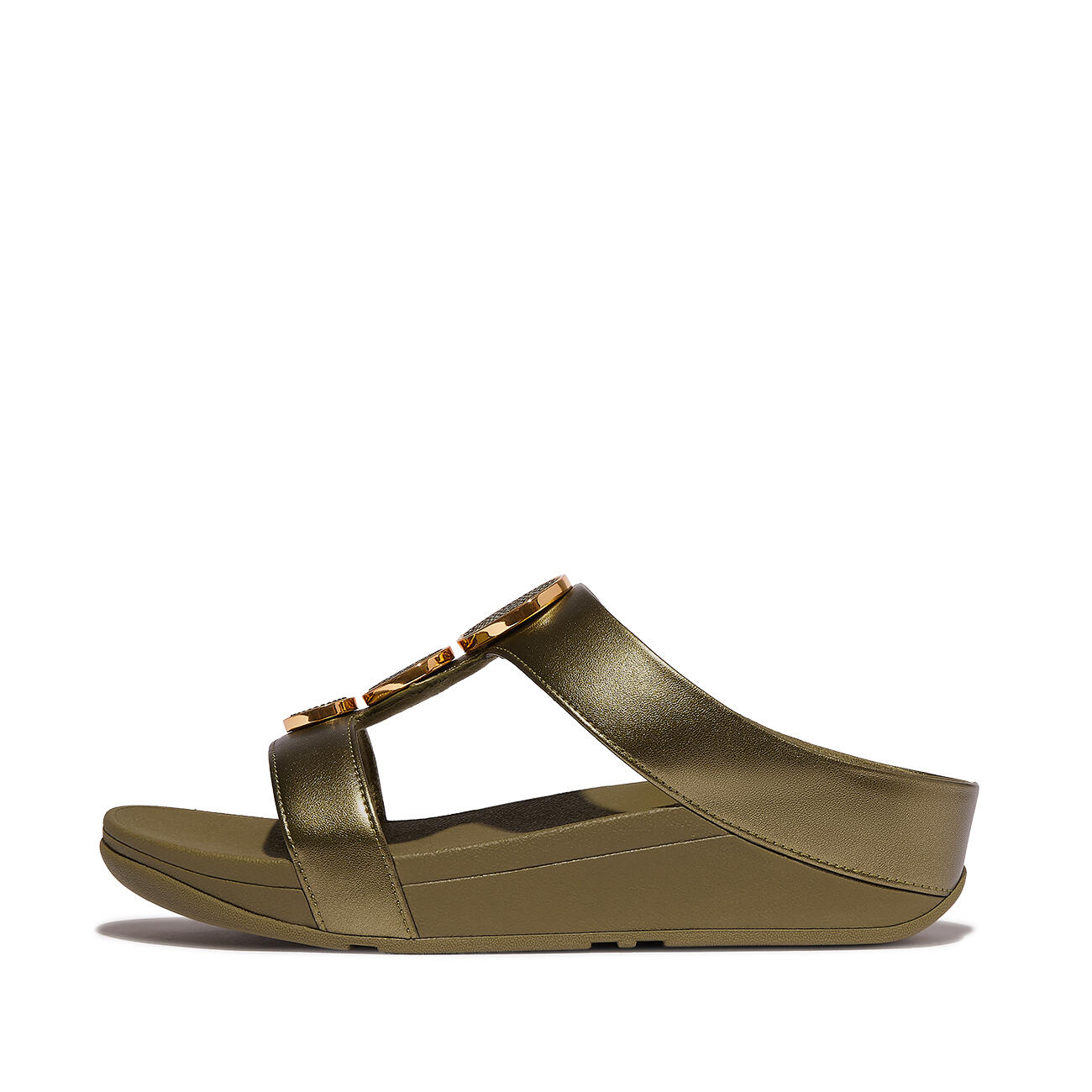 FITFLOP FitFlop Halo Bead-Circle Metallic H-Bar Slides  METALLIC CAMO-GROEN 41 3/7
