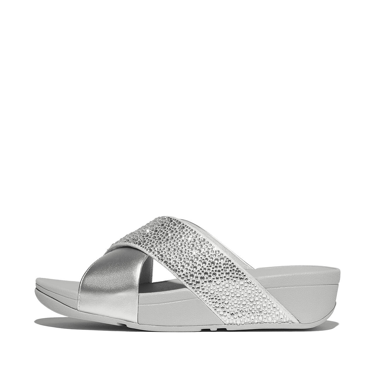 FITFLOP FitFlop Lulu Crystal-Mix  Metallic Cross Slides  ZILVER 37 3/7