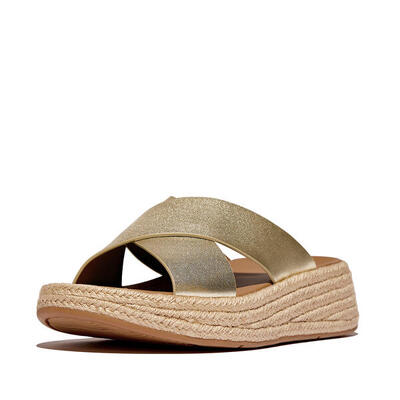 Fitflop fitflop f-mode espadrille leather flatform cross slides platino 39