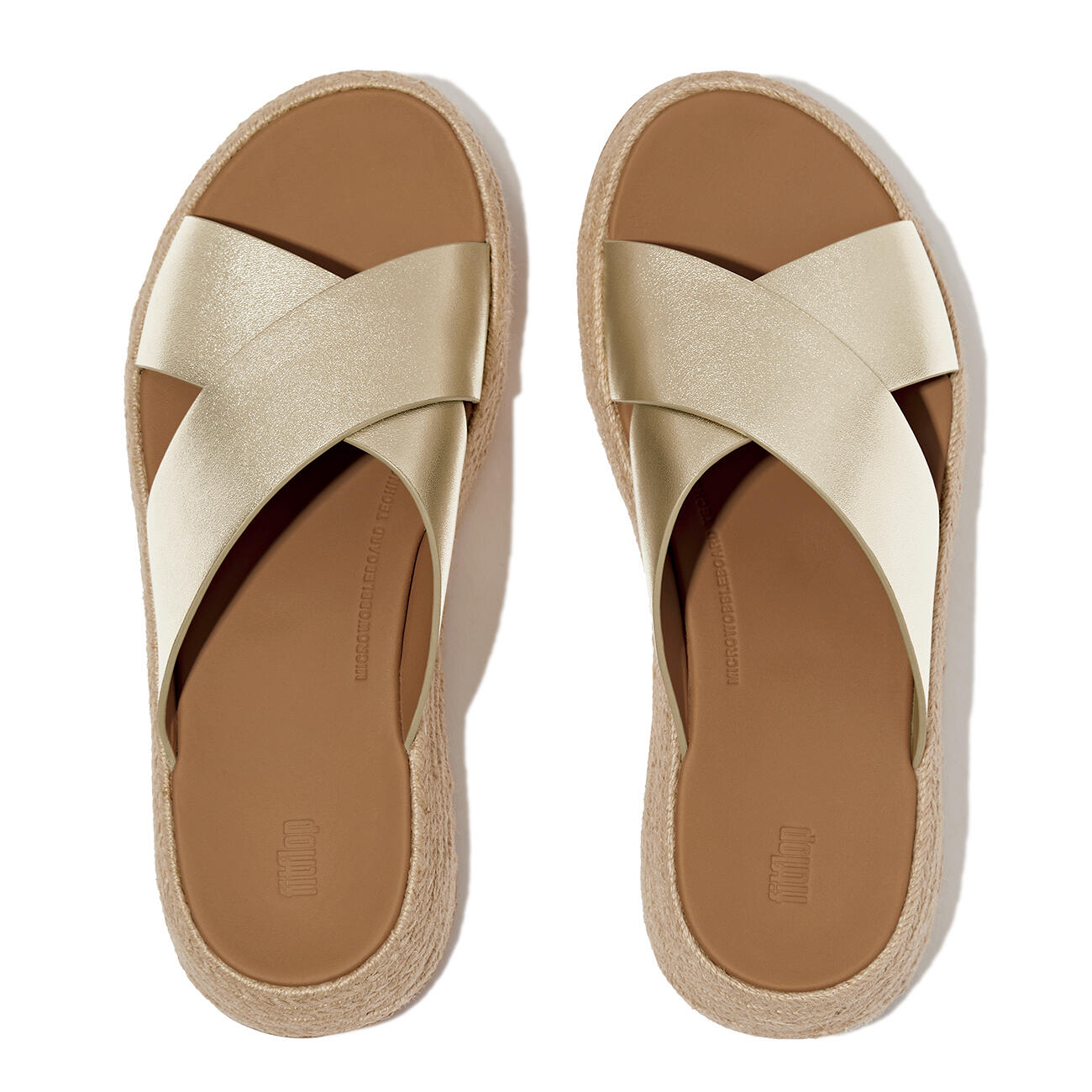FITFLOP FitFlop F-Mode Espadrille Leather Flatform Cross Slides  PLATINO 39 5/7