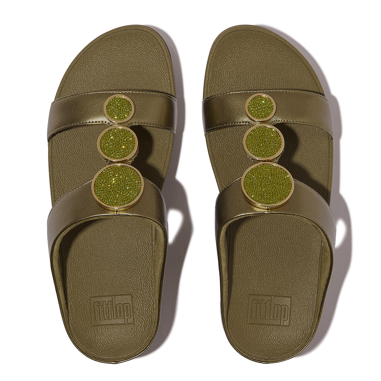 FITFLOP FitFlop Halo Bead-Circle Metallic H-Bar Slides  METALLIC CAMO-GROEN 41 5/7