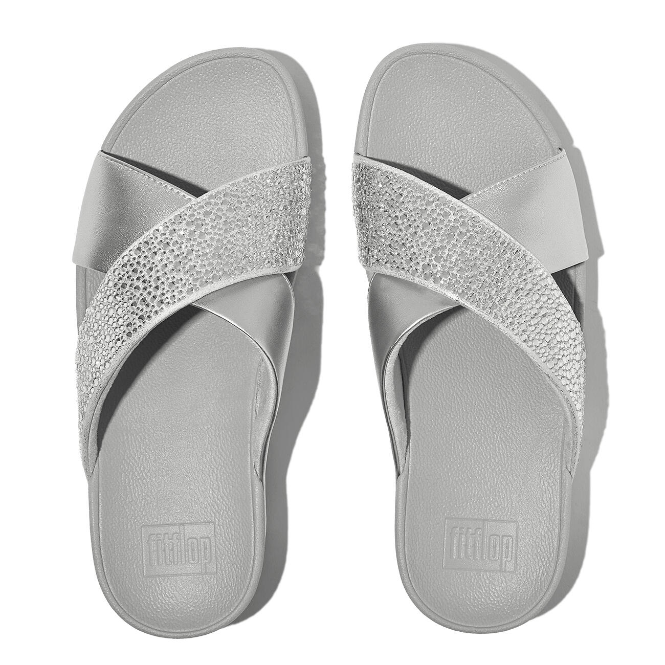 FITFLOP FitFlop Lulu Crystal-Mix  Metallic Cross Slides  ZILVER 37 5/7