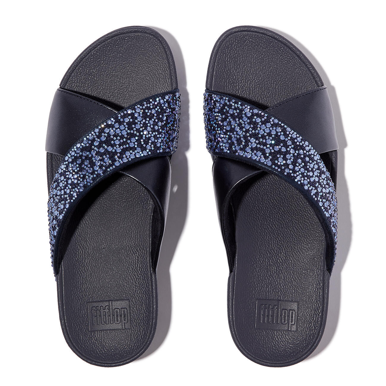 FITFLOP FitFlop Lulu Crystal-Mix  Metallic Cross Slides  DONKERBLAUW 36 5/7