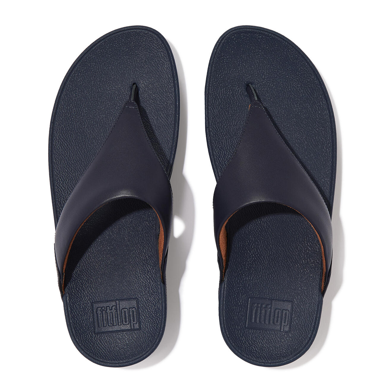 FITFLOP Lulu Lederen Teenslipper - Microwobbleboard-zool technologie  DIEPBLAUW 5/7