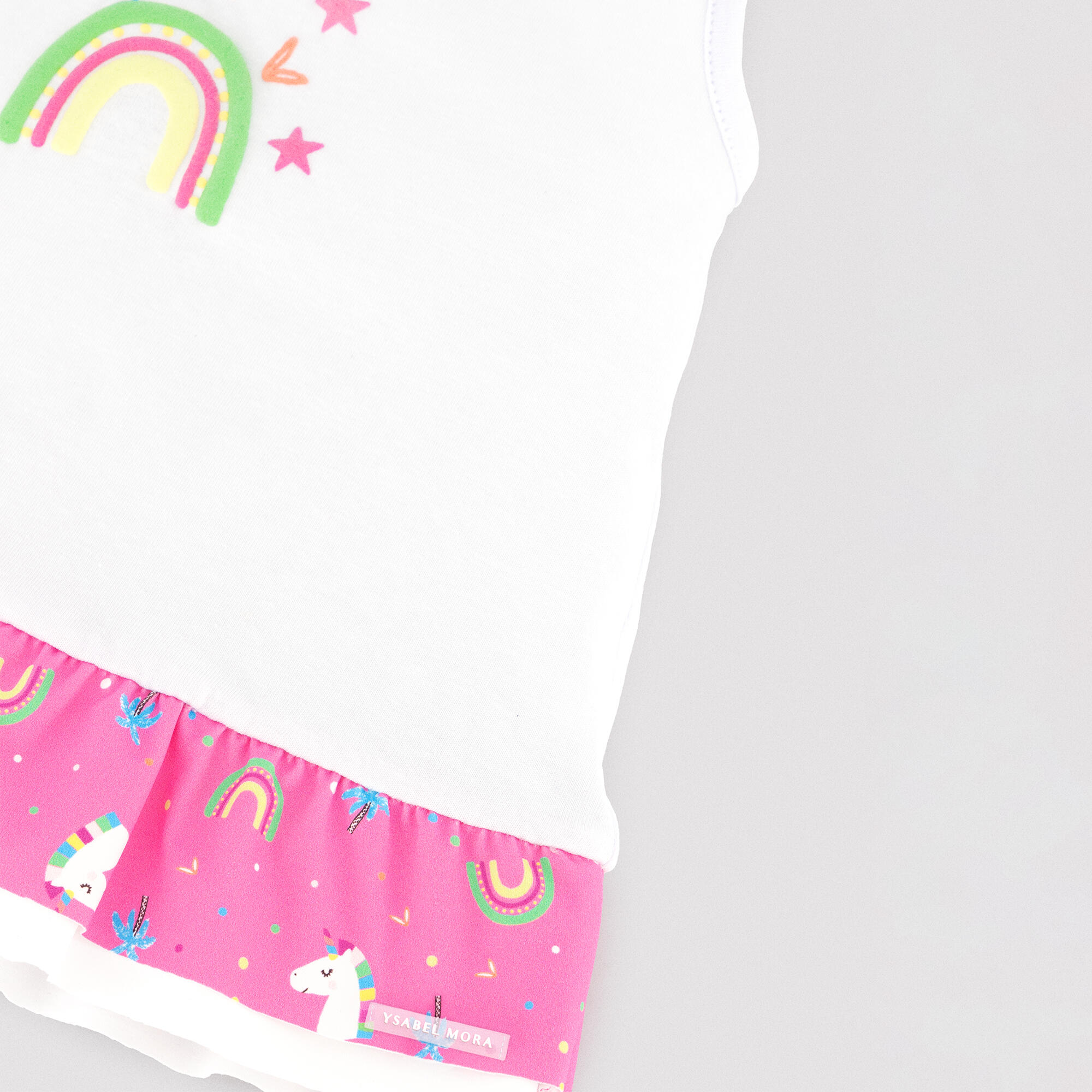 Conjunto bebé camiseta y braguita baño detalles  volantes y lazos estampado unic 3/3