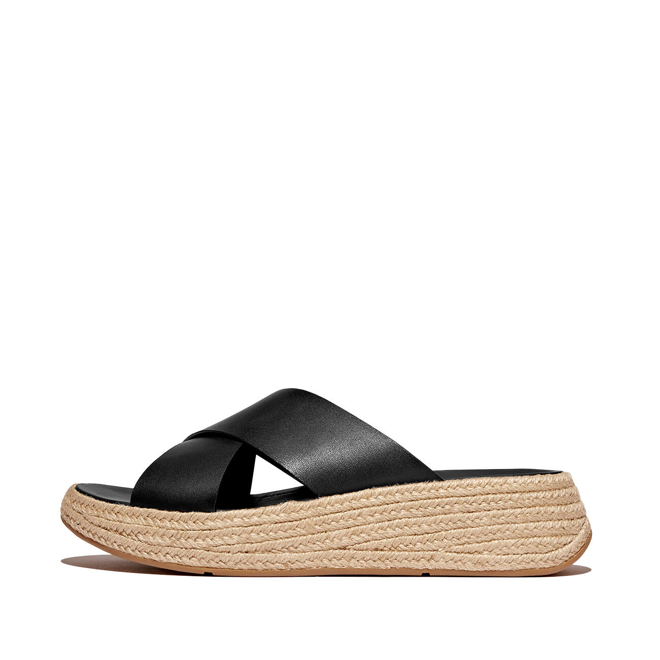 FITFLOP FitFlop F-Mode Espadrille Leather Flatform Cross Slides  ZWART 42 3/7