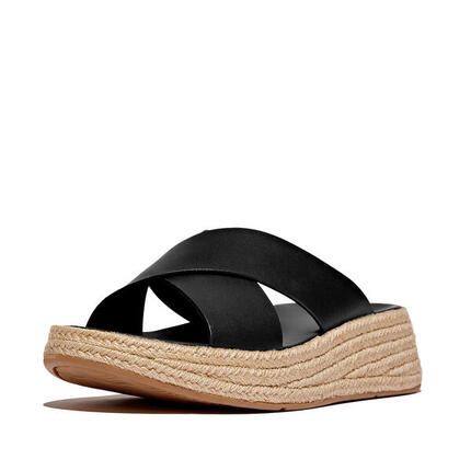 FITFLOP FitFlop F-Mode Espadrille Leather Flatform Cross Slides ZWART 39