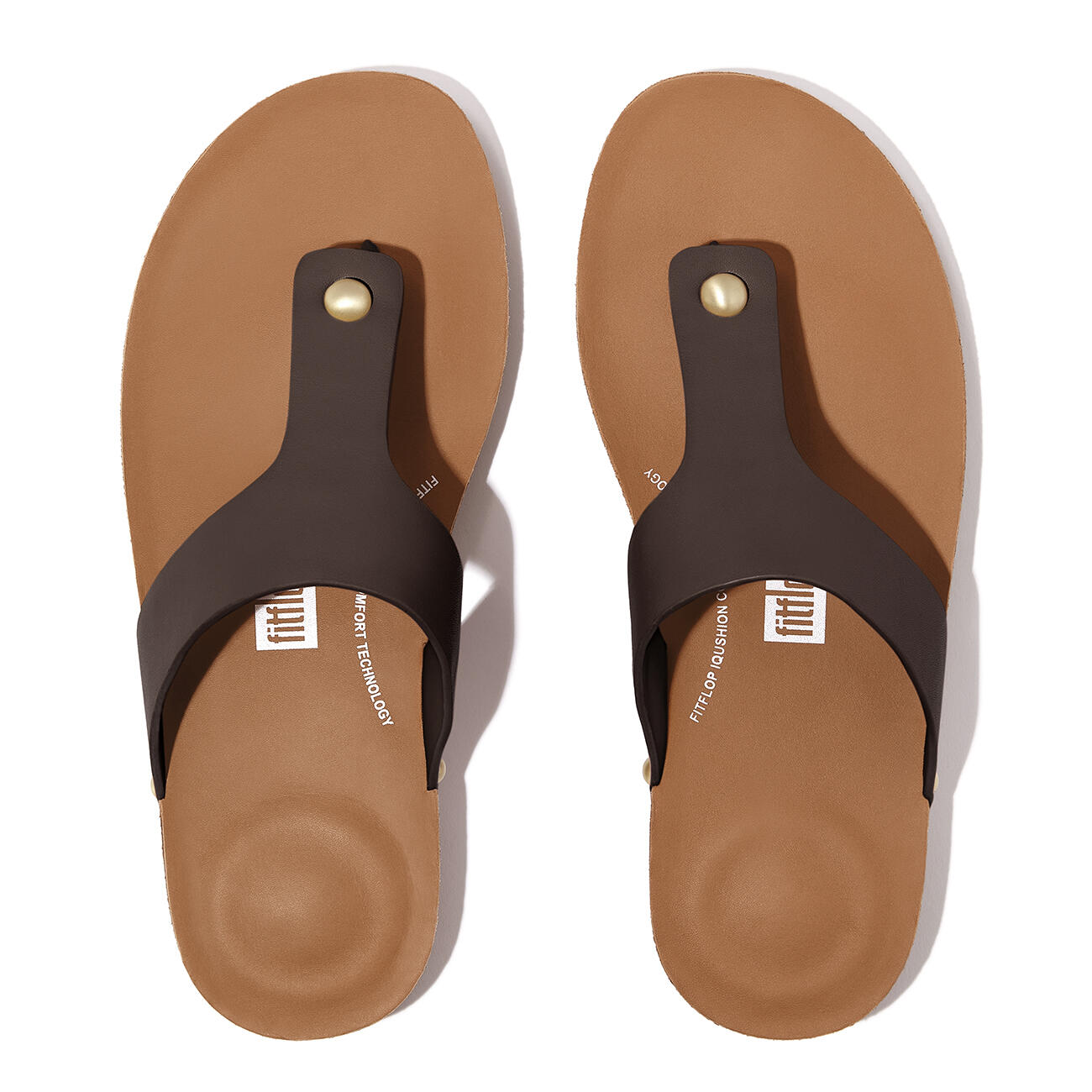 FITFLOP FitFlop Iqushion Leather Toe-Post Sandals  CHOCOLADEBRUIN 38 5/7