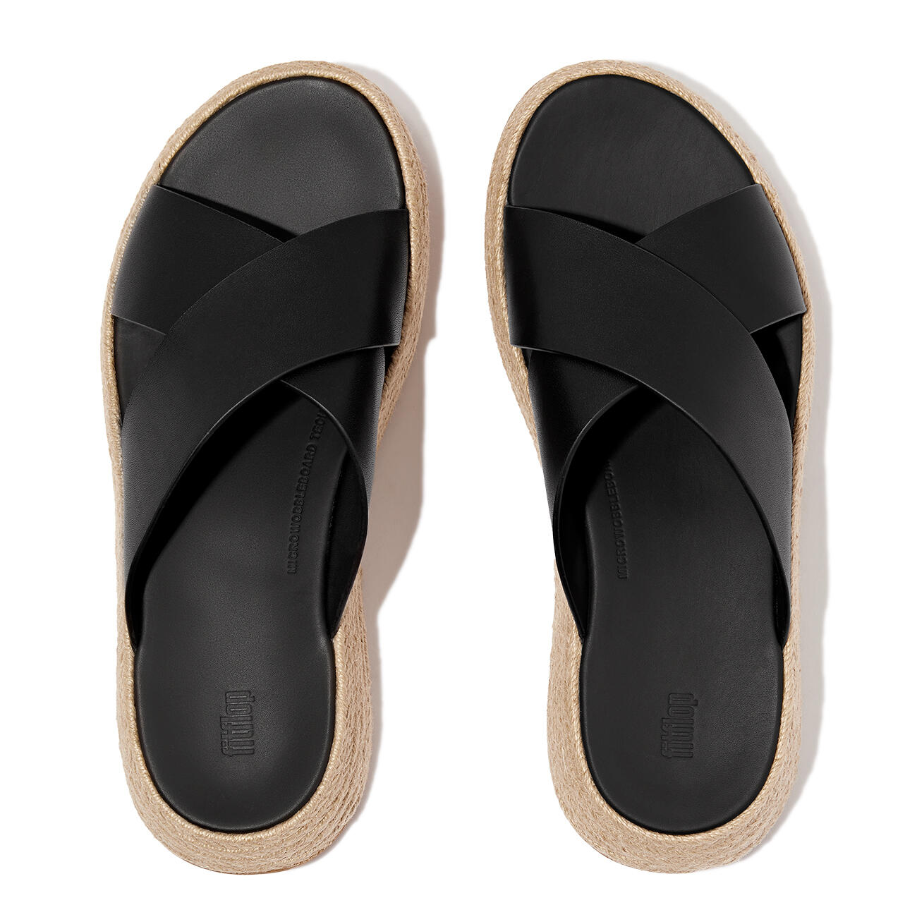 FITFLOP FitFlop F-Mode Espadrille Leather Flatform Cross Slides  ZWART 42 5/7