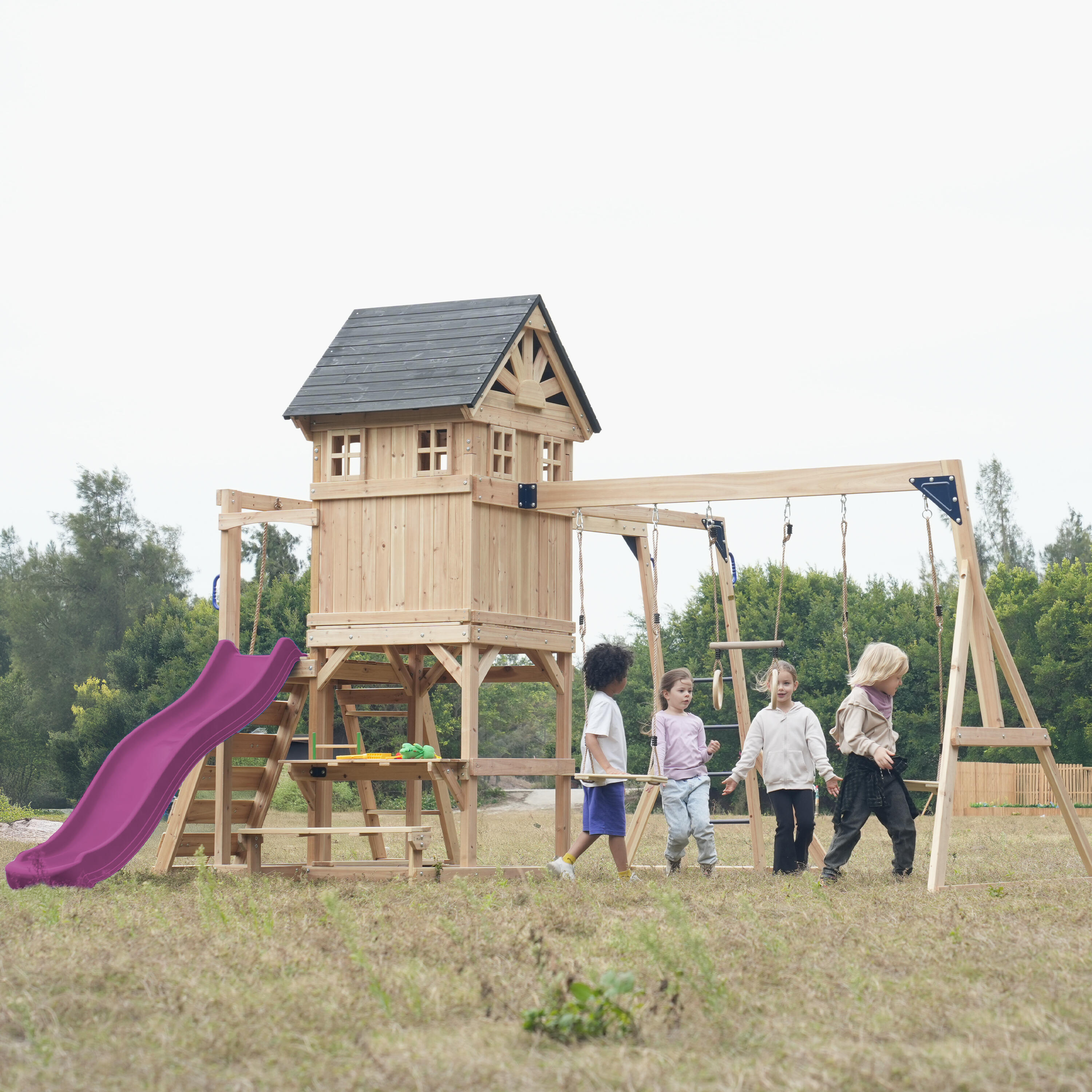 Spielplatz, AXI Duncan, 2 Schaukeln, 1 Rutsche, Holz, Lila 6/7
