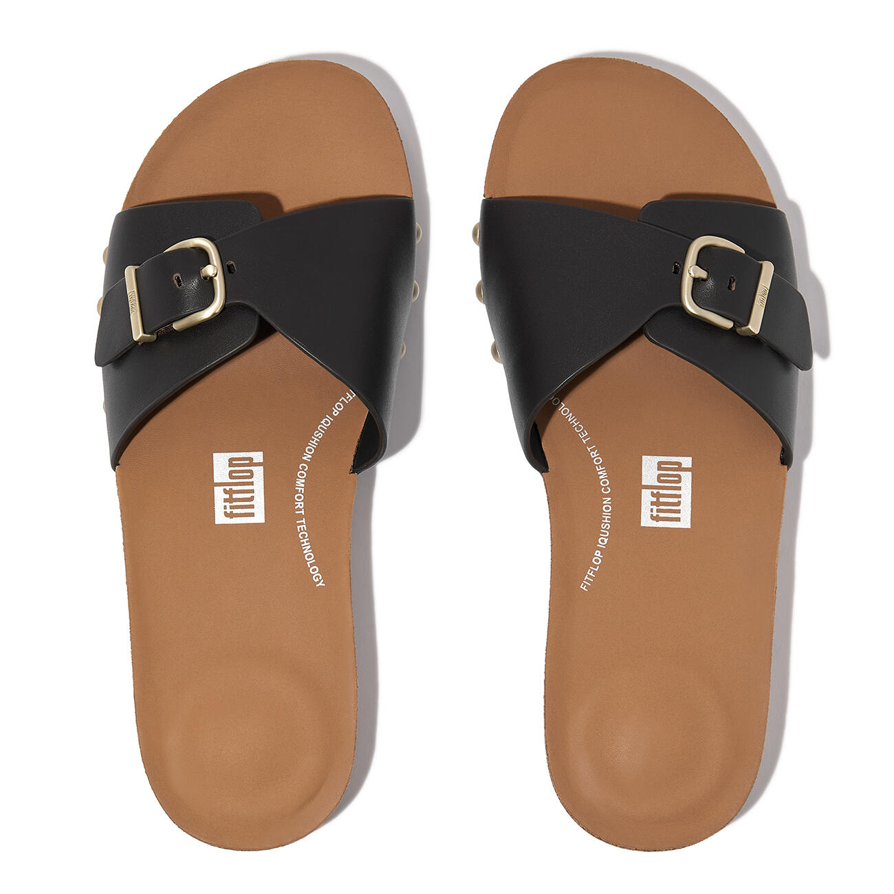 FITFLOP FitFlop Iqushion Adjustable Buckle Leather Slides  CHOCOLADEBRUIN 37 5/7