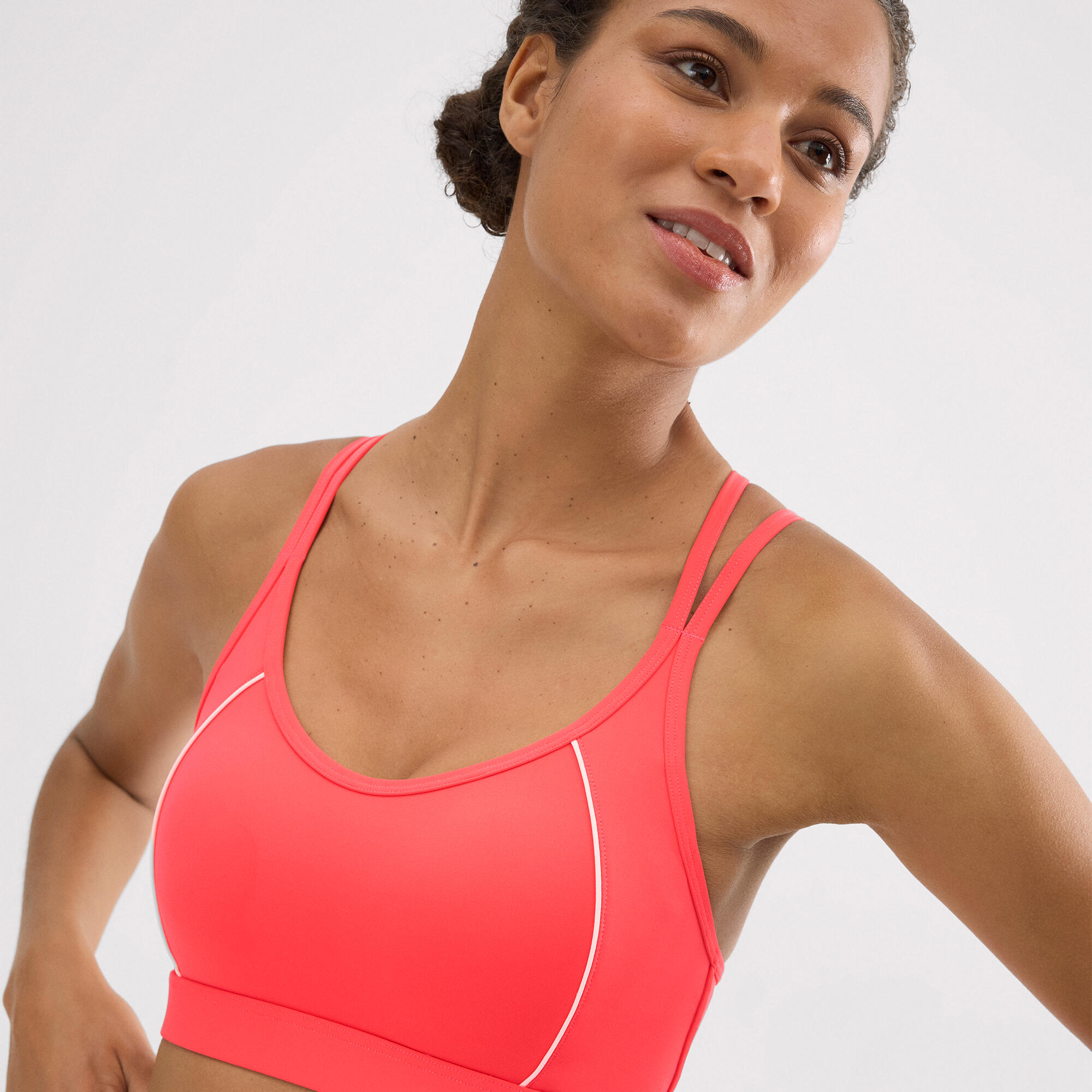 Soutien-gorge de sport compressif corail avec dos croisé 3/5