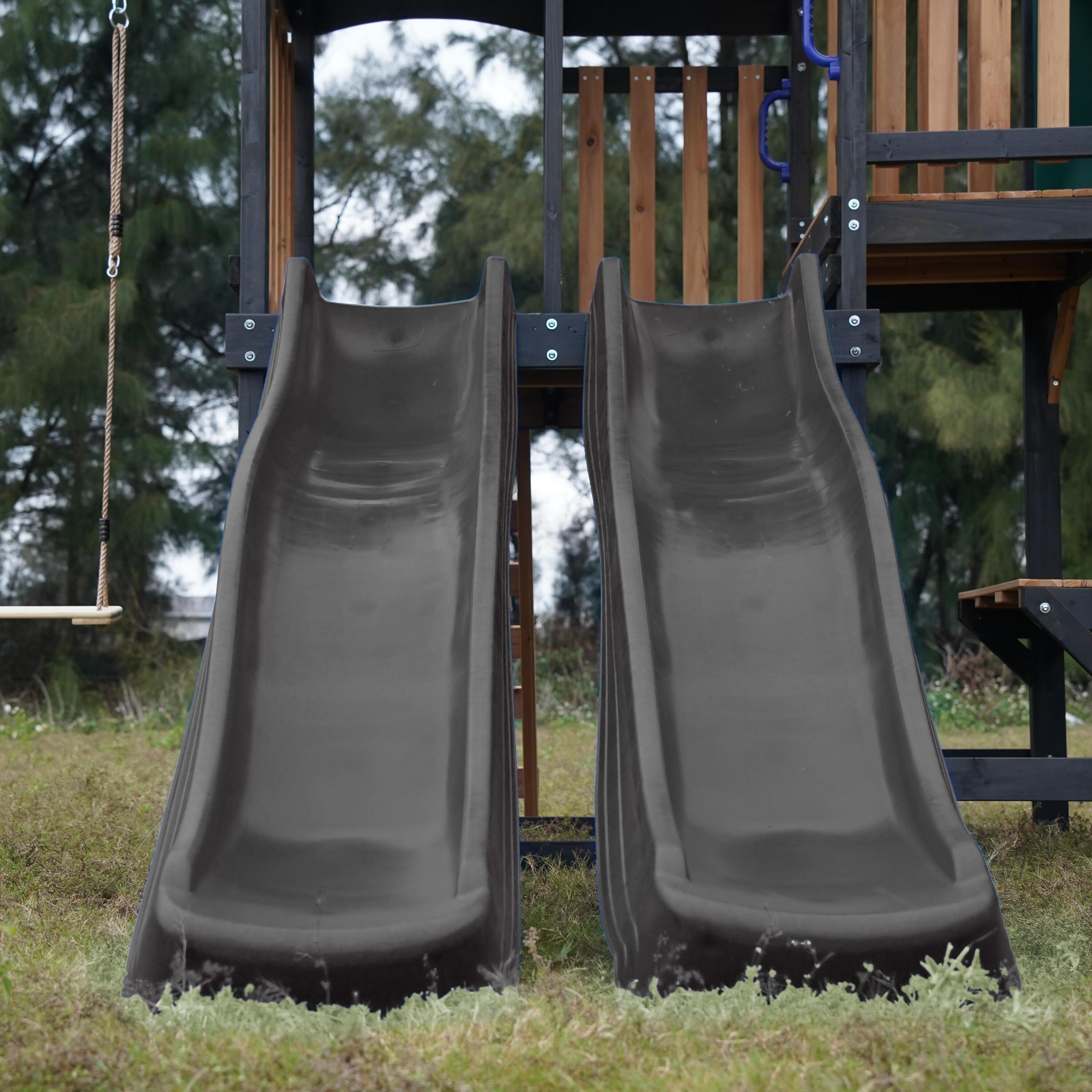 Spielturm - AXI Cody - 2 Schaukeln, Toboggan Röhrenrutsche - Grau 7/7