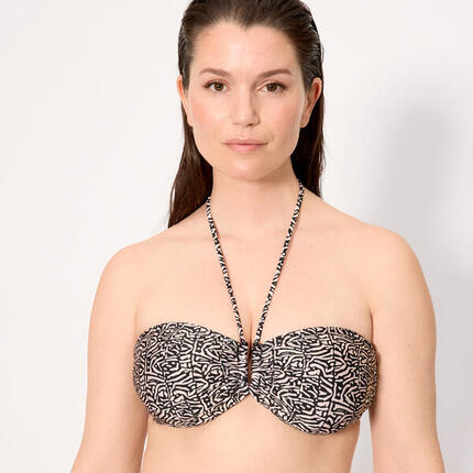 Top bikini reductor bandeau estampado con brillo copa D