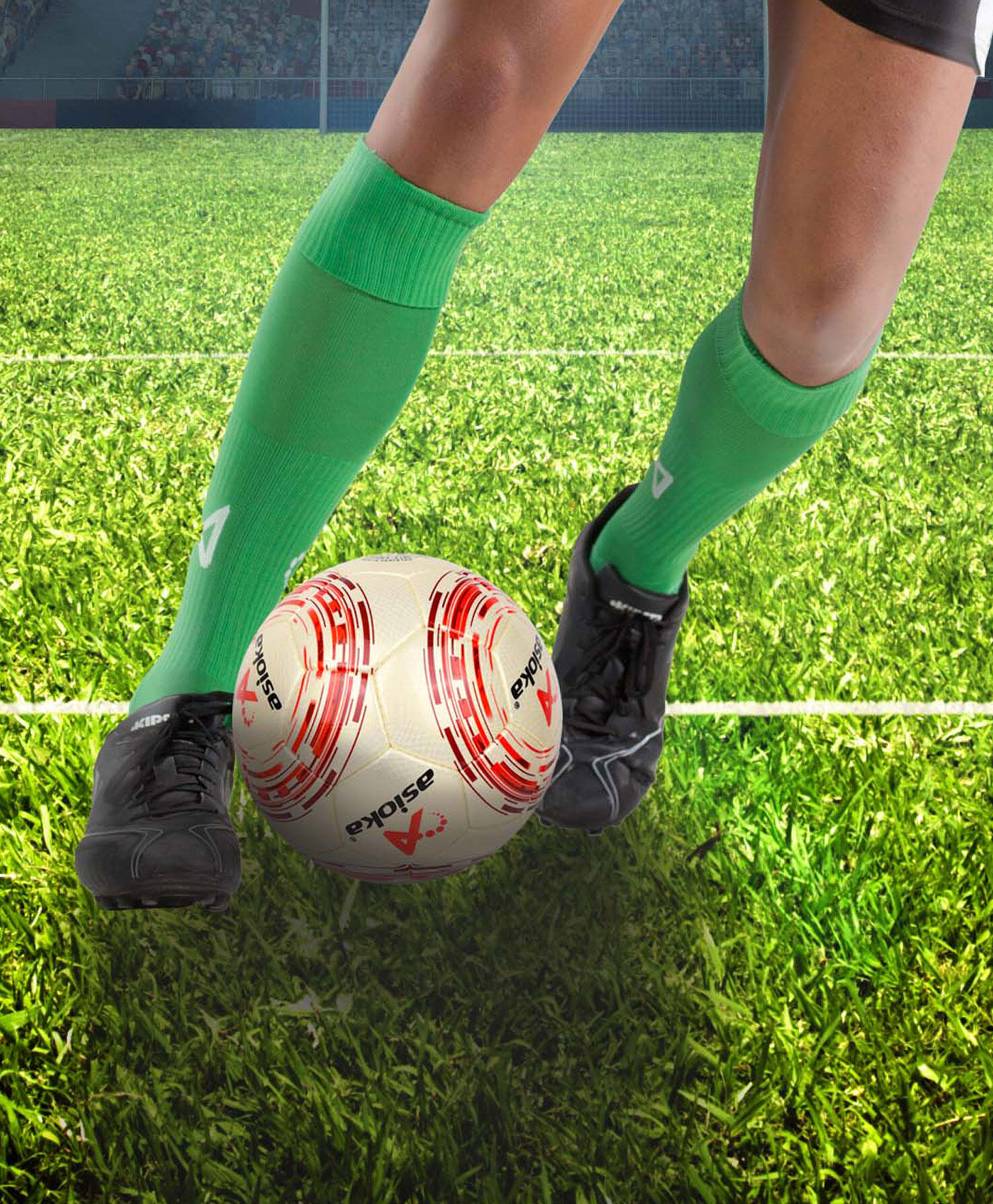 Embalagem de 2 pares de meias de futebol Asioka Soccer verdes anti-borboto. 3/6