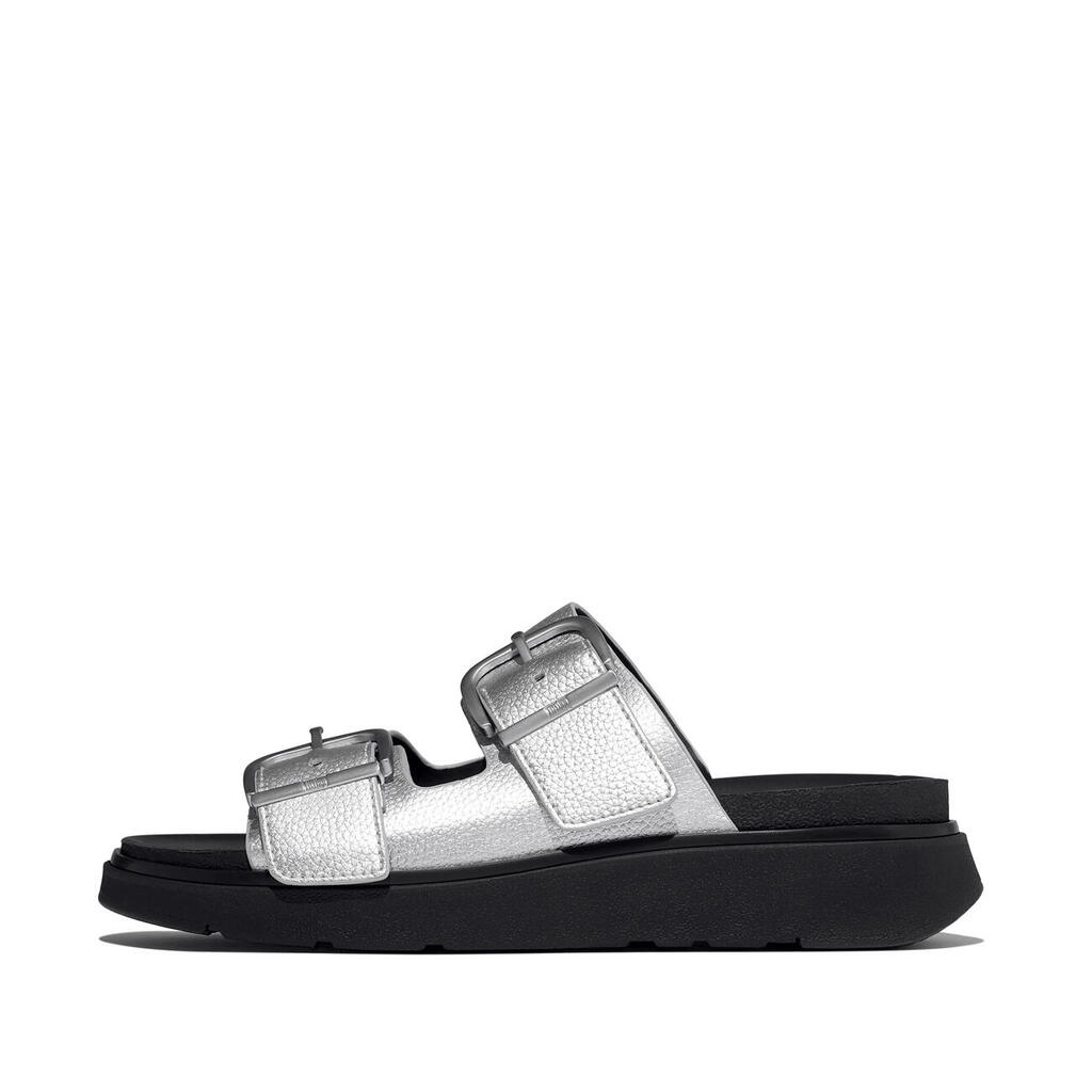 FitFlop Gen-FF Buckle Tumbled-Leather Two-Bar Slides