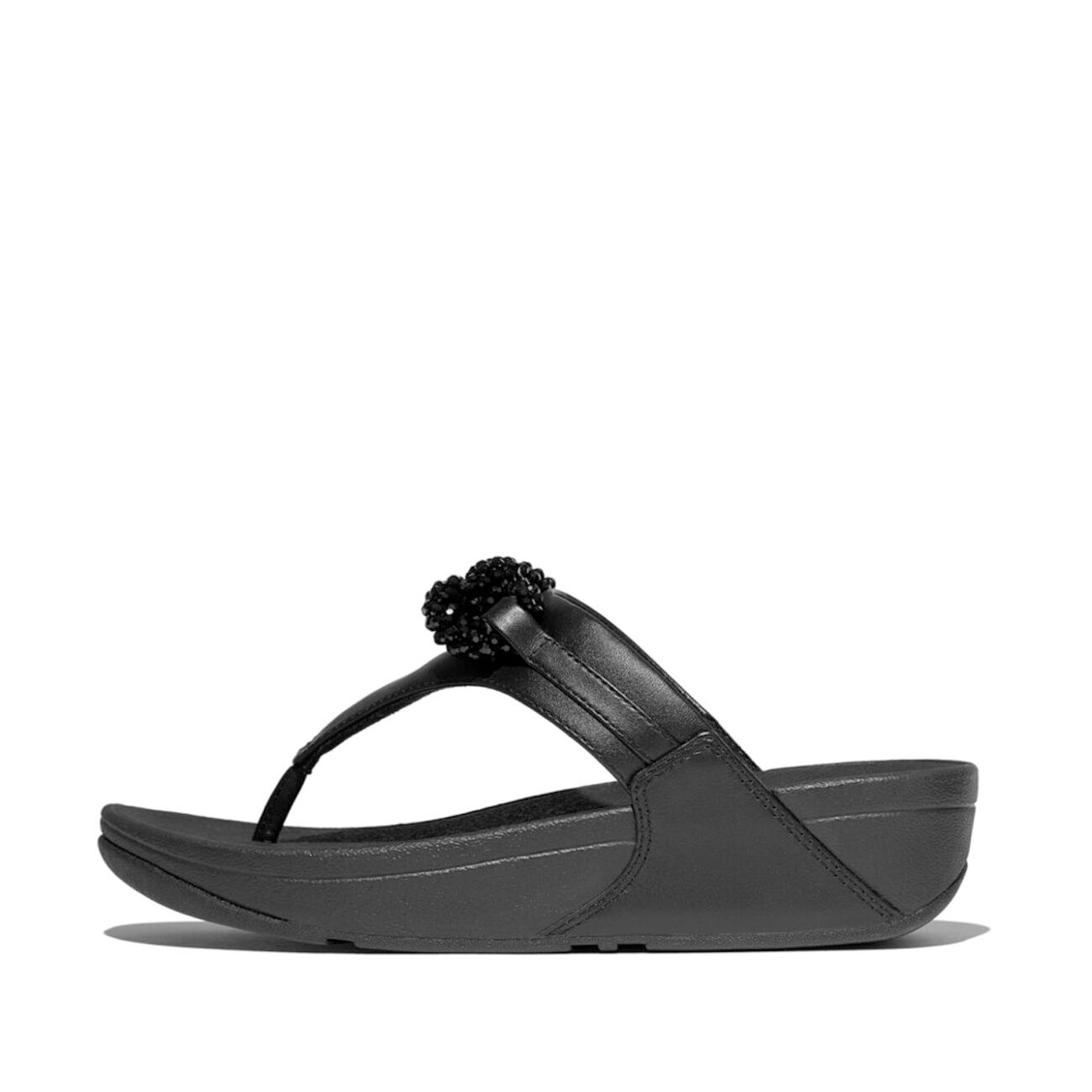 FITFLOP FitFlop Lulu Beaded-Chain Leather Toe-Post Sandals  ZWART 37 3/7