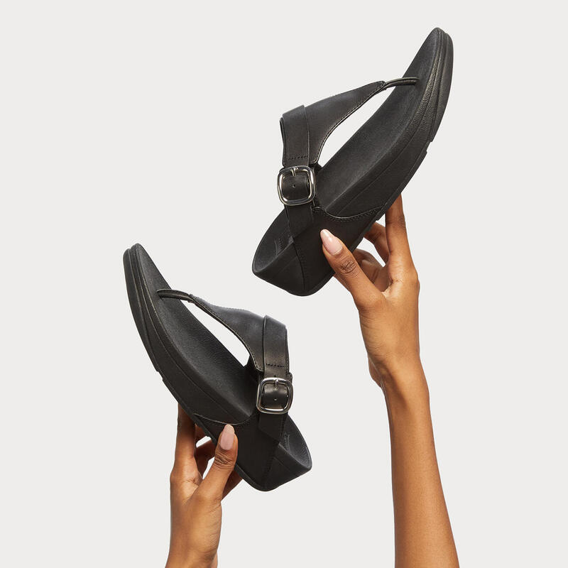 FITFLOP Lulu Adjustable Toe Post - Leather  GEHEEL ZWART 37