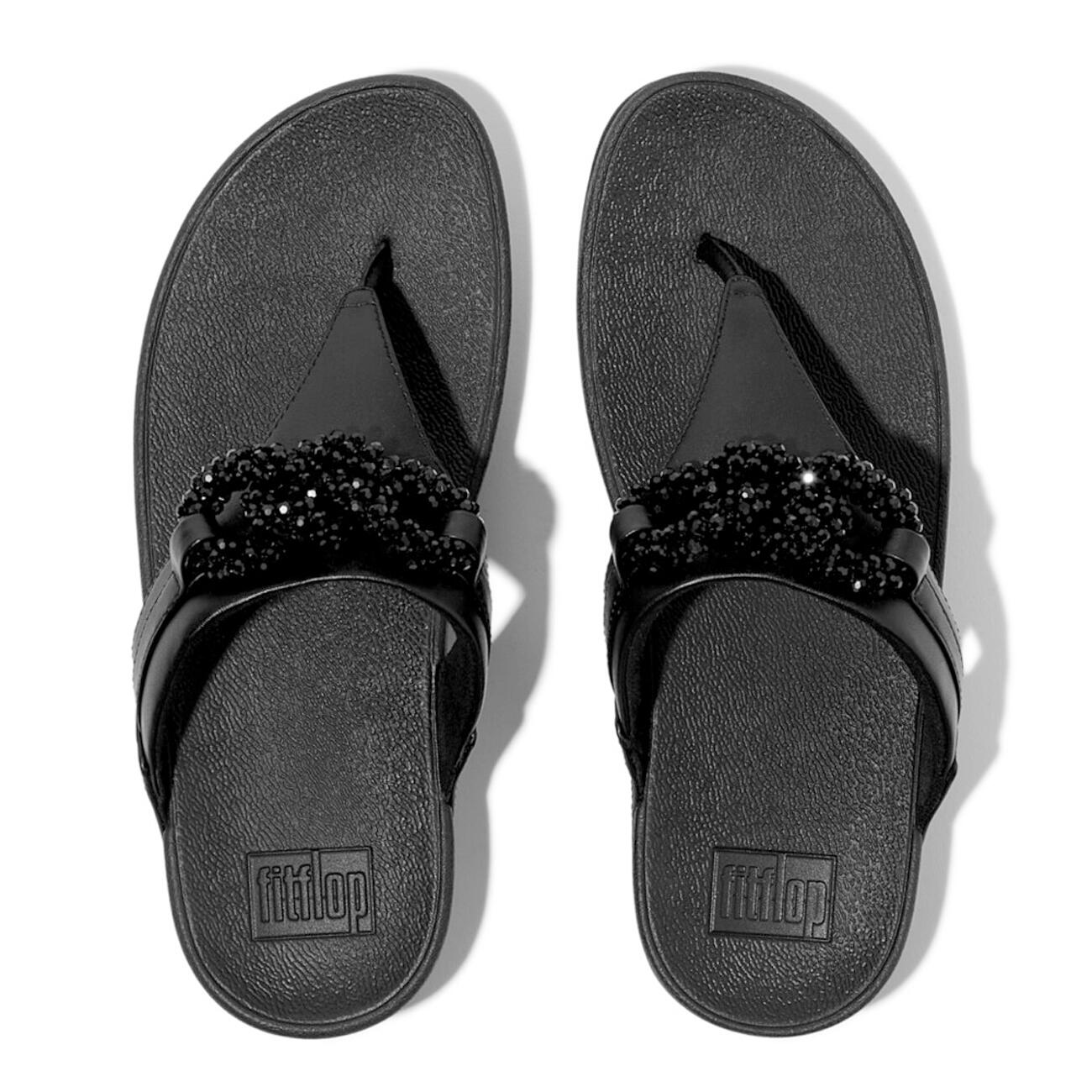 FITFLOP FitFlop Lulu Beaded-Chain Leather Toe-Post Sandals  ZWART 37 5/7