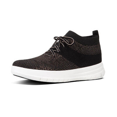 Fitflop berknit slip-on high top sneaker zwart/brons metaal. 37