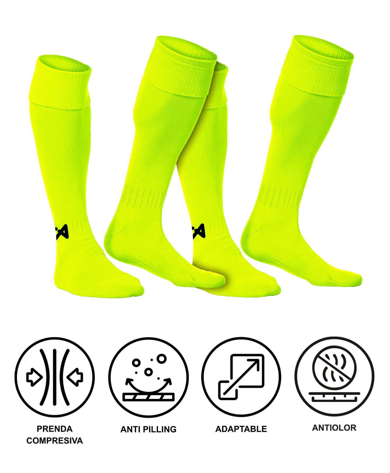 Embalagem de 2 pares de meias de futebol Asioka Soccer verde limão antiborboto. 6/6