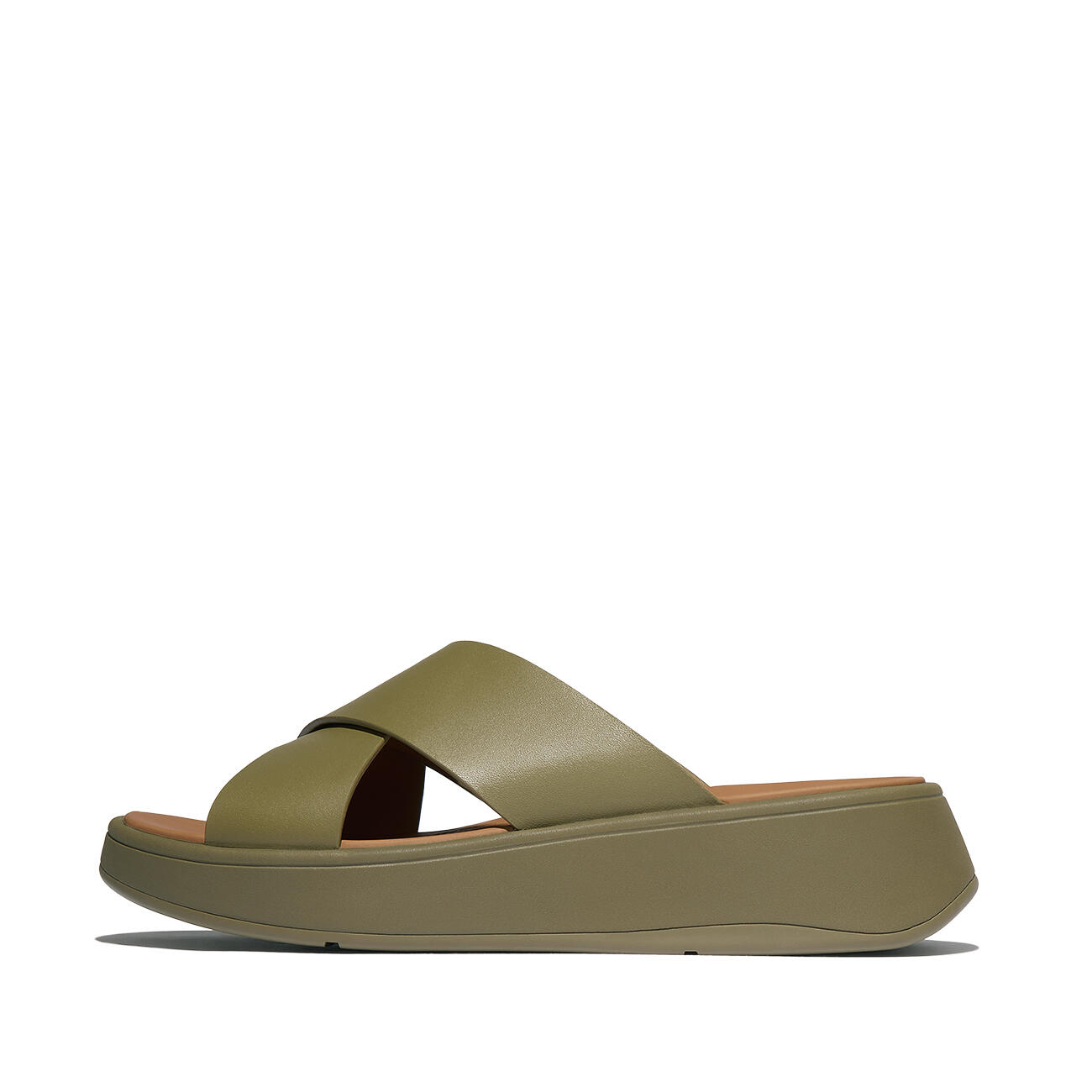 FITFLOP FitFlop F-Mode Leather Flatform Cross Slides  CAMOUFLAGE-GROEN 39 3/7