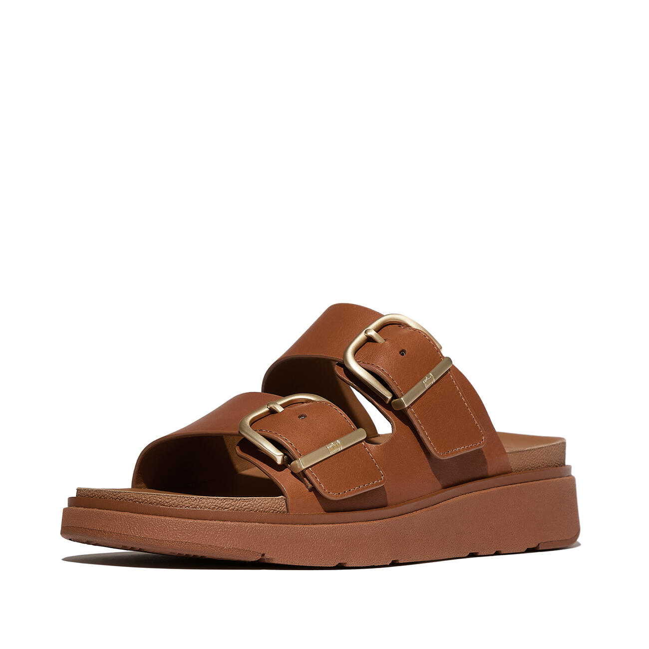 FITFLOP FitFlop Gen-FF Buckle Two-Bar Leather Slides  LICHTBRUIN 36 2/7