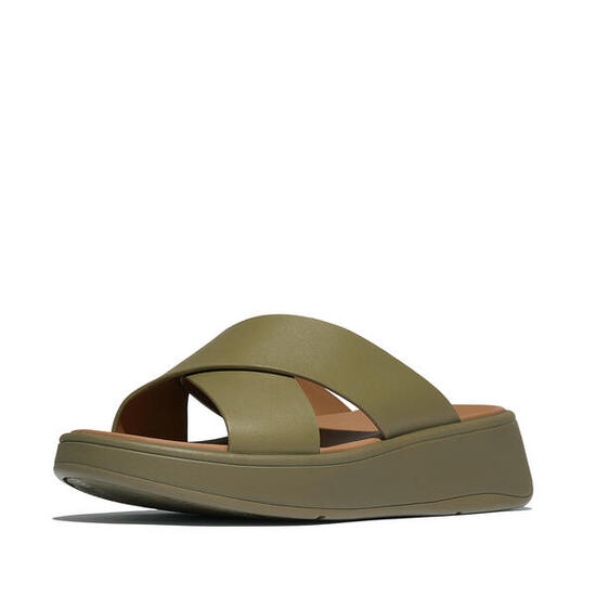 FITFLOP FitFlop F-Mode Leather Flatform Cross Slides CAMOUFLAGE-GROEN 39