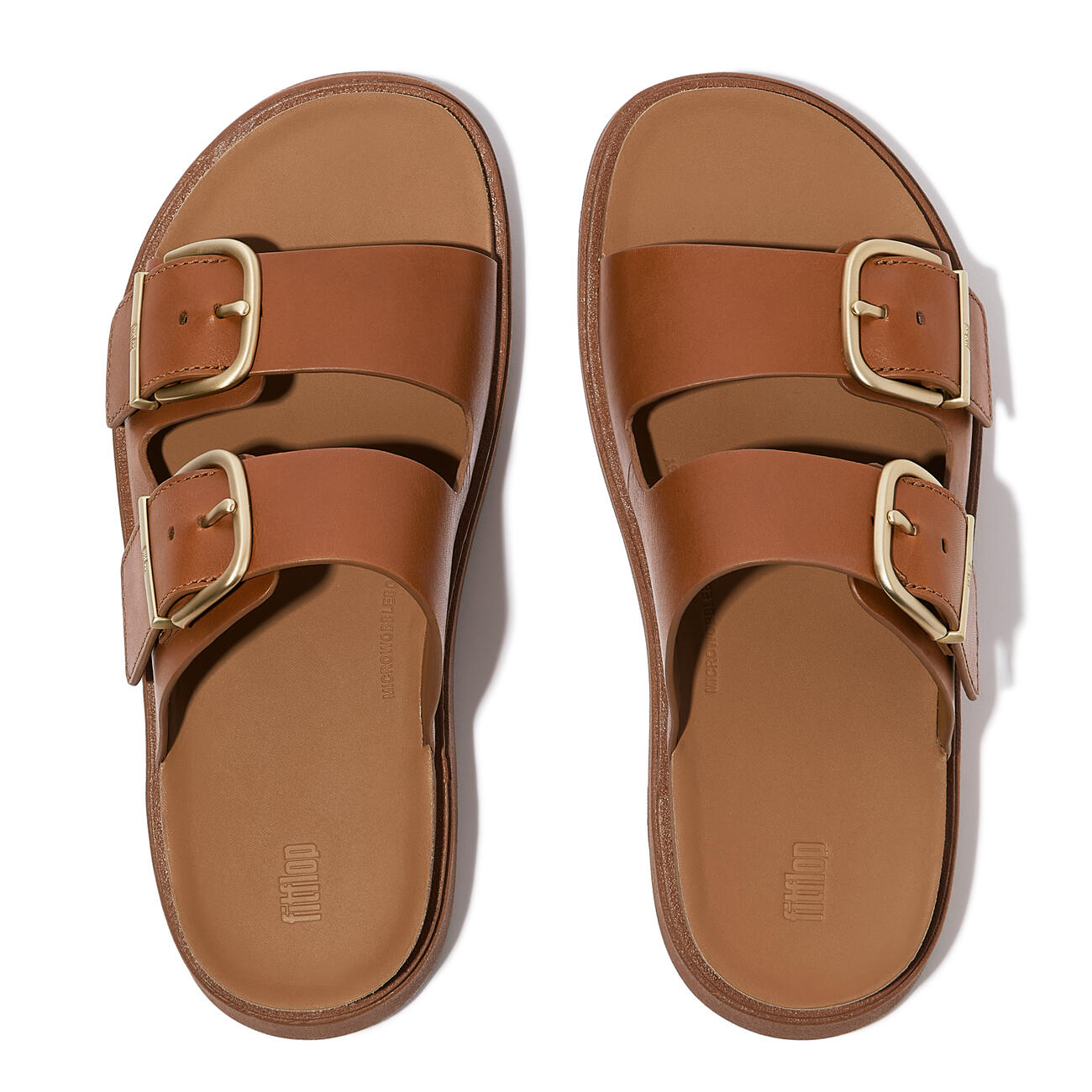 FITFLOP FitFlop Gen-FF Buckle Two-Bar Leather Slides  LICHTBRUIN 43 5/7