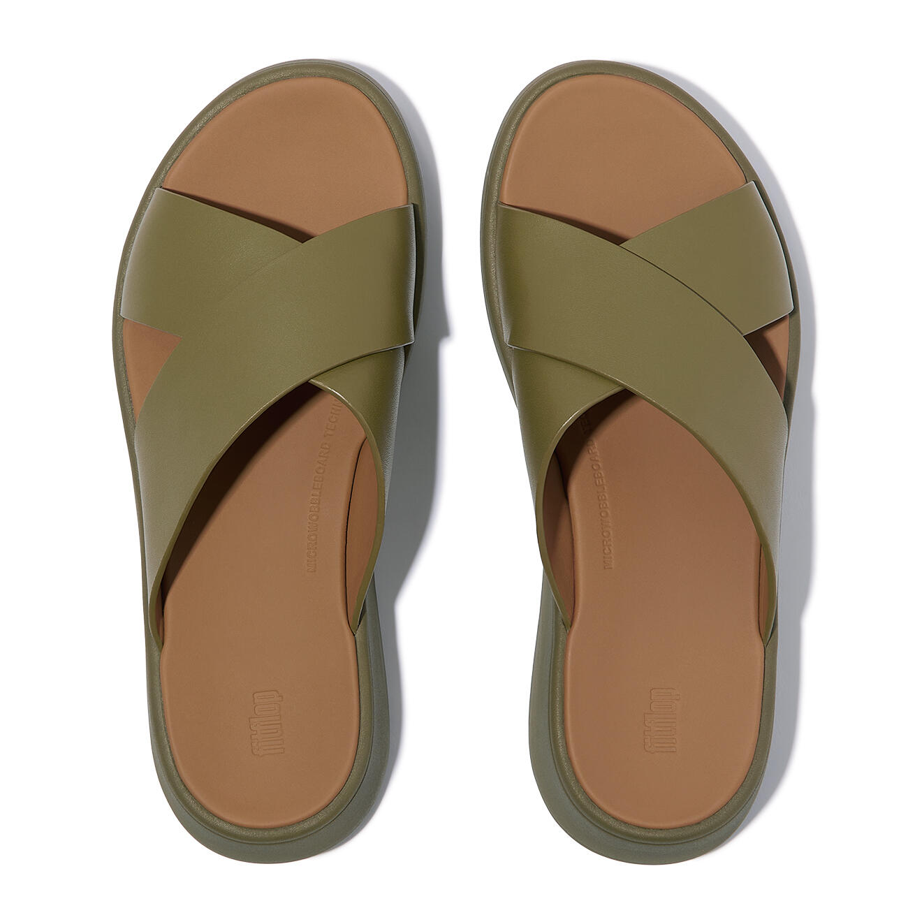 FITFLOP FitFlop F-Mode Leather Flatform Cross Slides  CAMOUFLAGE-GROEN 39 5/7