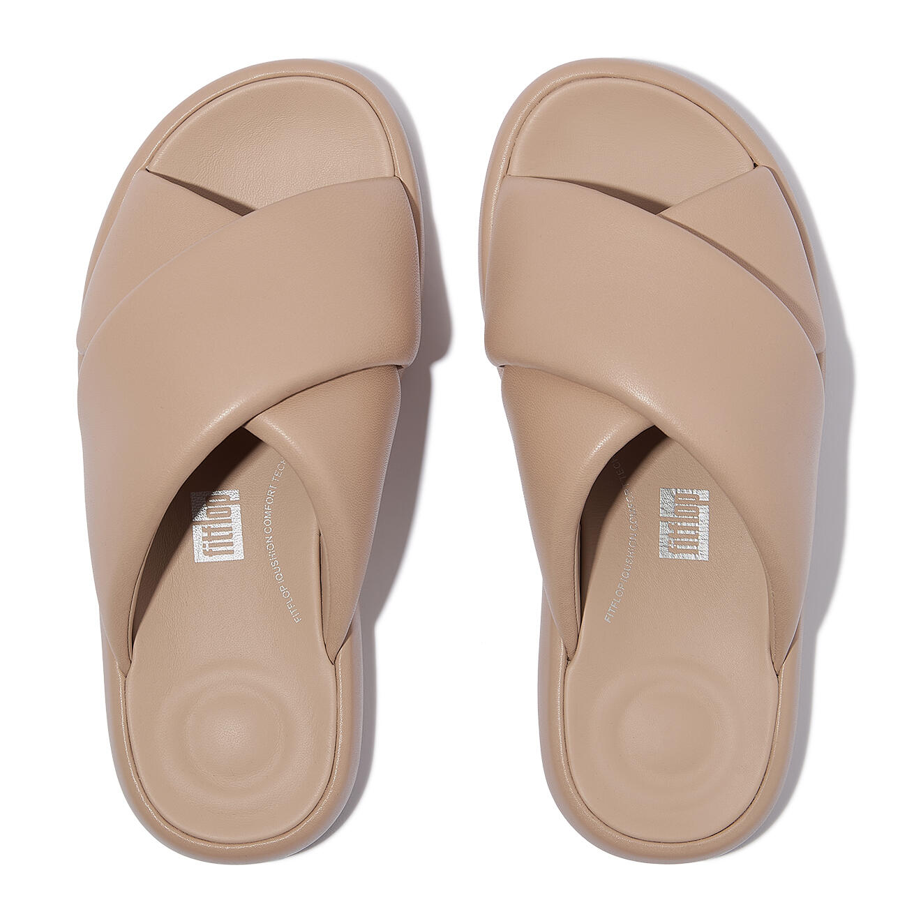 FITFLOP FitFlop Iqushion D-Luxe Padded Leather Cross Slides  BEIGE 37 5/7