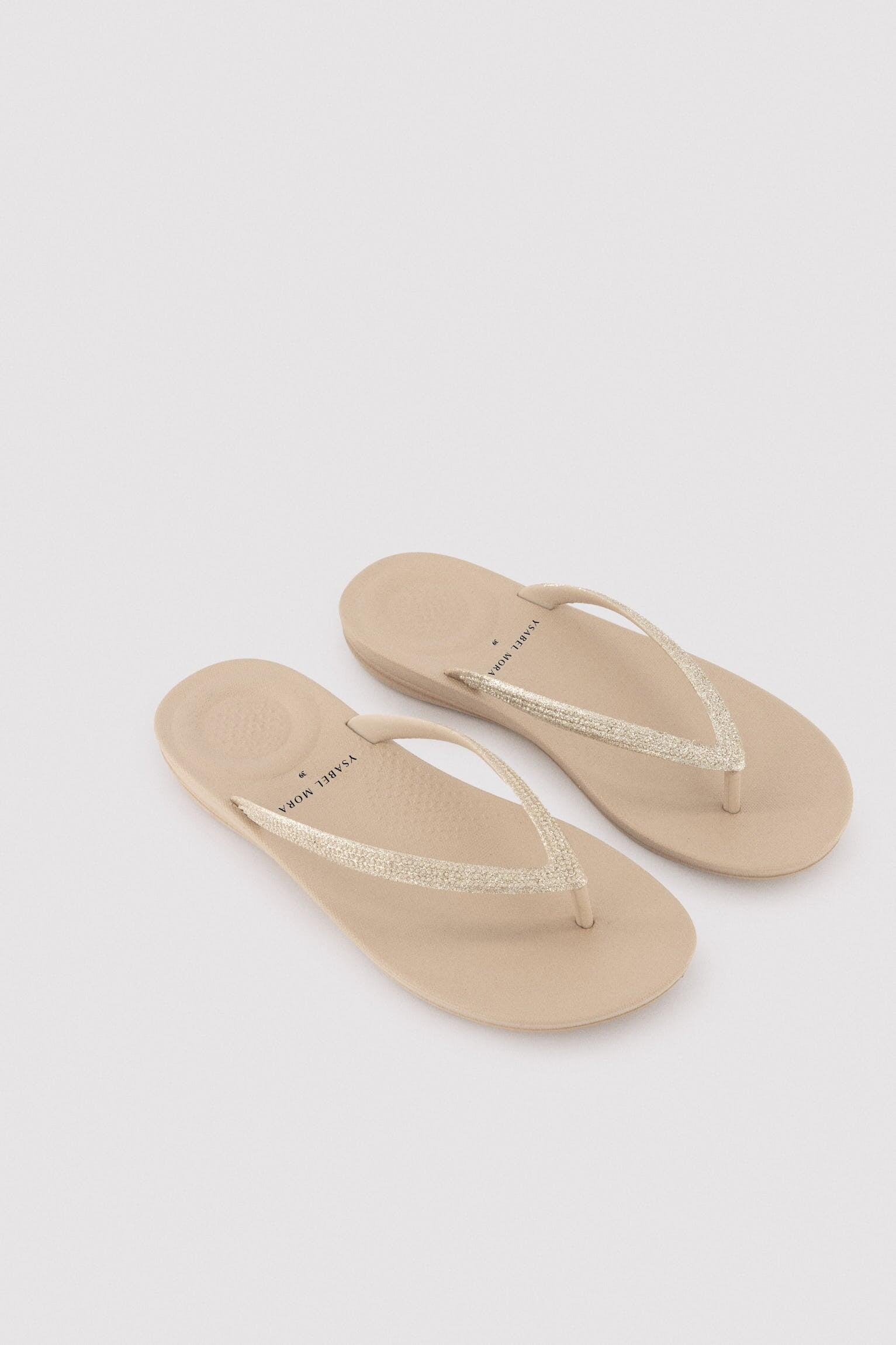 Chanclas tira brillante beige 2/3