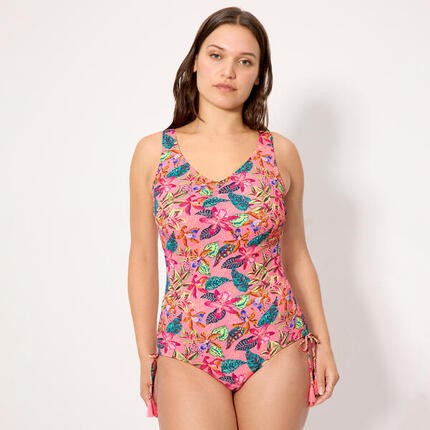 Maillot de bain gainant en piqué imprimé tropical, bonnet C